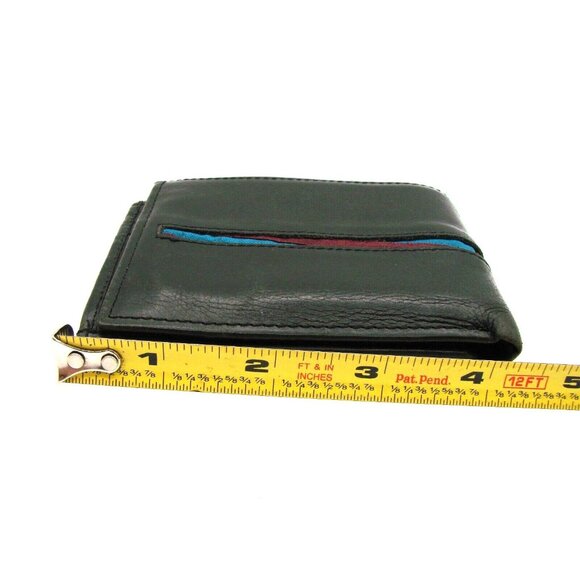 Arte Kuna Colombia Mens Black Bi Fold Leather Wallet w/ Slim Card Holder Handmad - Picture 11 of 12